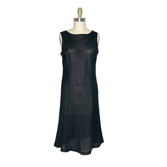 Eileen Fisher Black Linen Sheath Dress Petite Medium PM Sleeveless Semi-Sheer